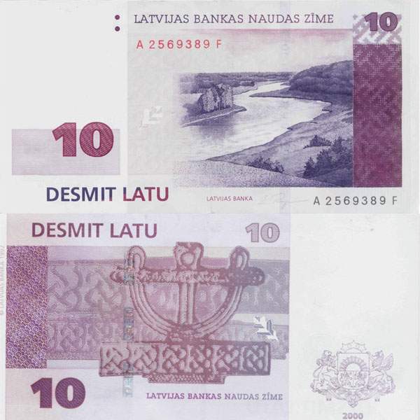 Латвия. Банкнота 10 латов. 2000