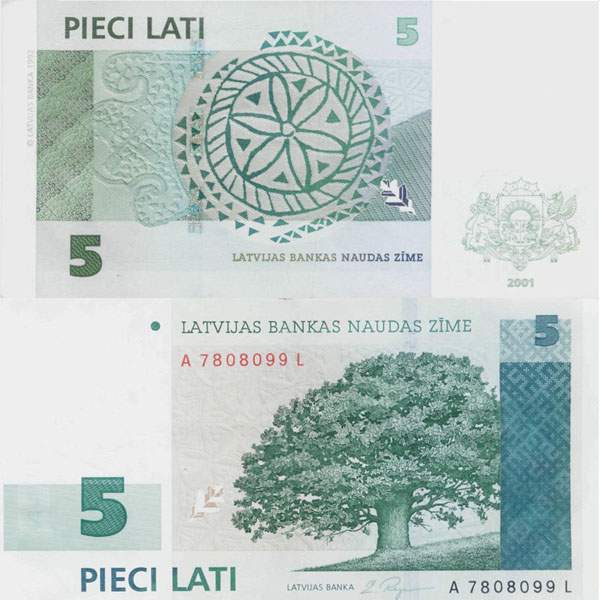 Латвия. Банкнота 5 латов. 2001