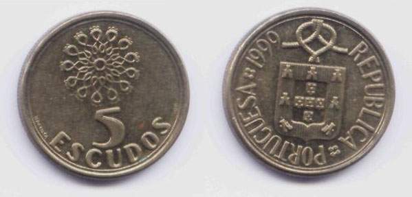 Португалия. Монета 5 эскудо. 1999
